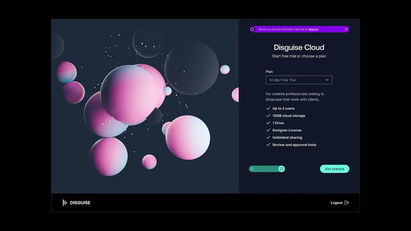 Disguise Cloud plan selection step