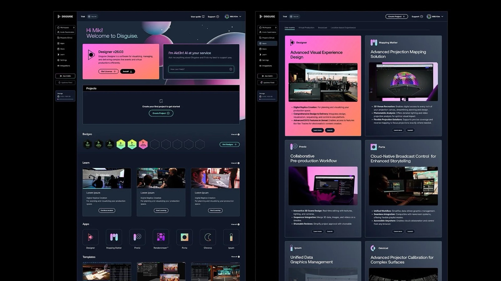 Home dashboard and apps hub