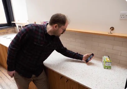 The tester reaching the pack as the app announces full product information