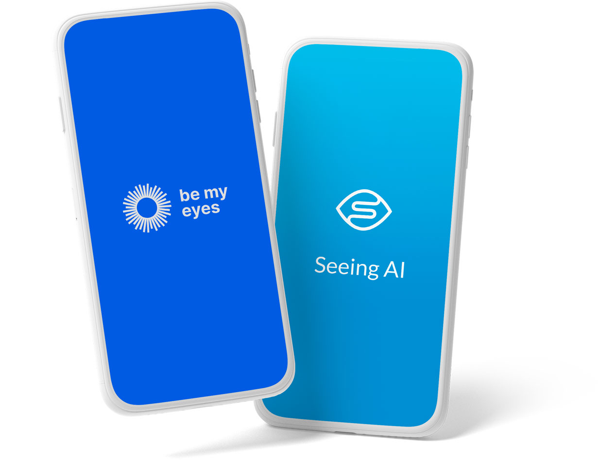 Two phones showing the Be My Eyes and Microsoft Seeing AI apps, both of which read Accessible QR codes