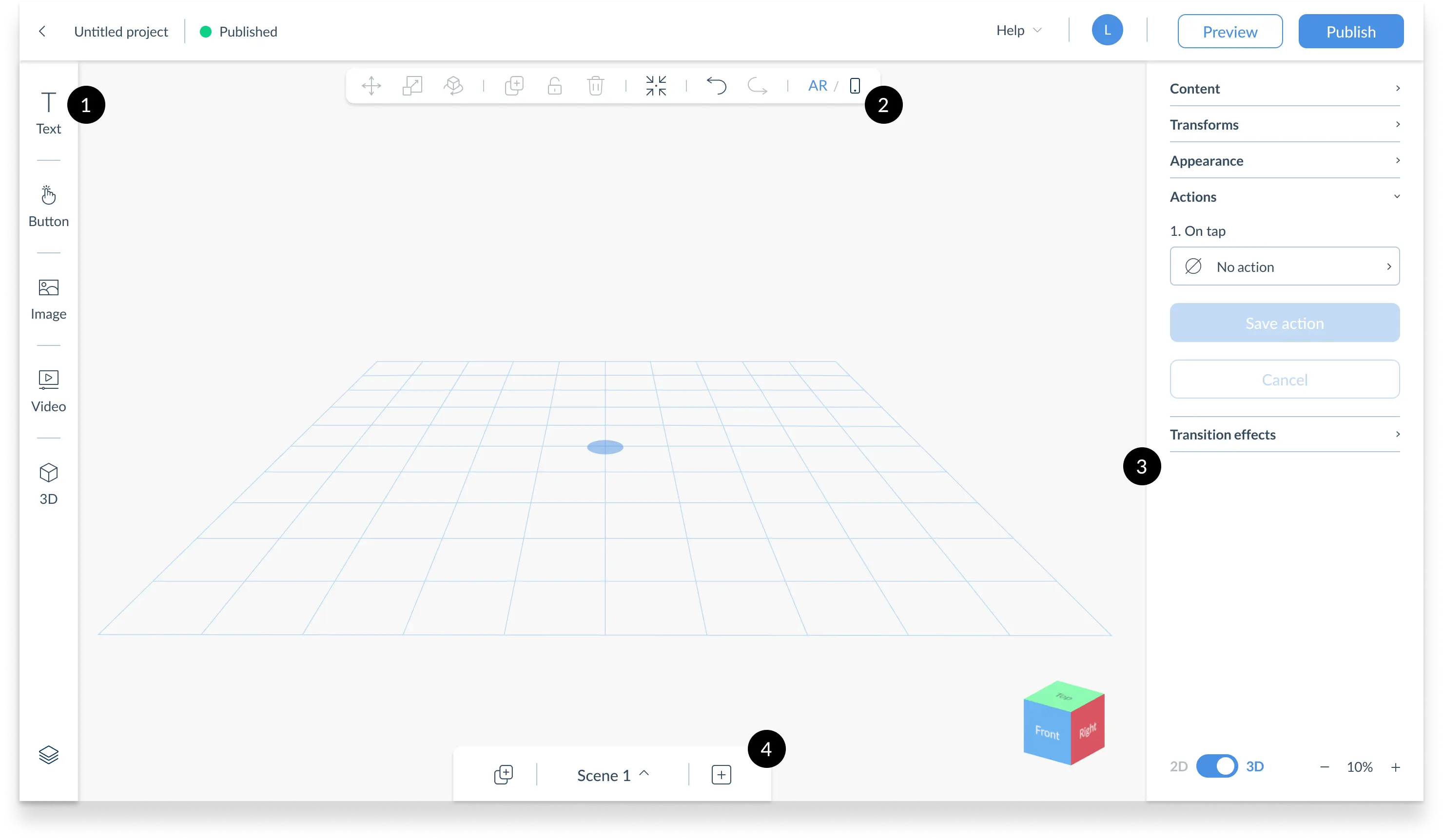 Zapworks Designer, scene canvas